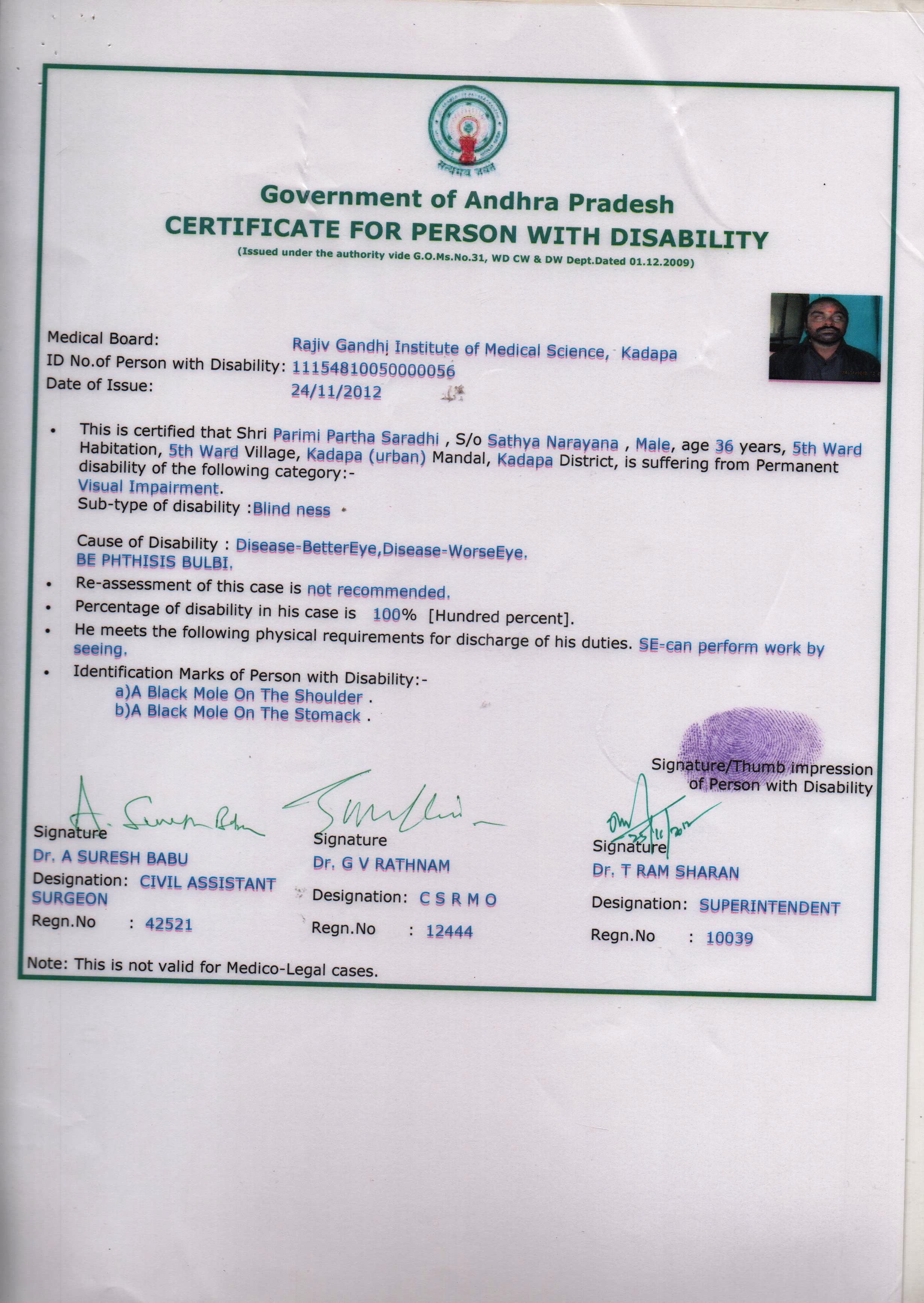 Medical Certificate Vision Through Ears Group